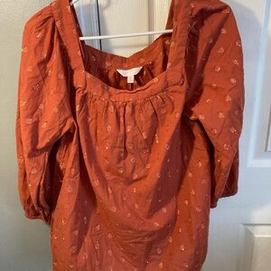 Lauren Conrad Size M Rust Orange Peasant Blouse